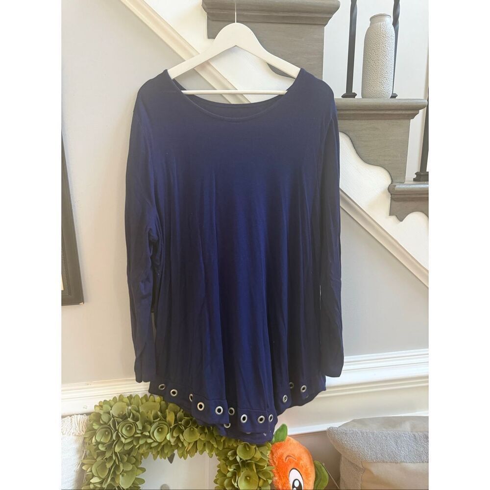 Soft Surroundings Navy Grommet Asymmetrical Hem Tunic Top sz 2X